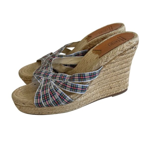 STUBBS & WOOTTON Plaid Spring Espadrille Wedges Sandals Size 40 / US 10 - Picture 3 of 10